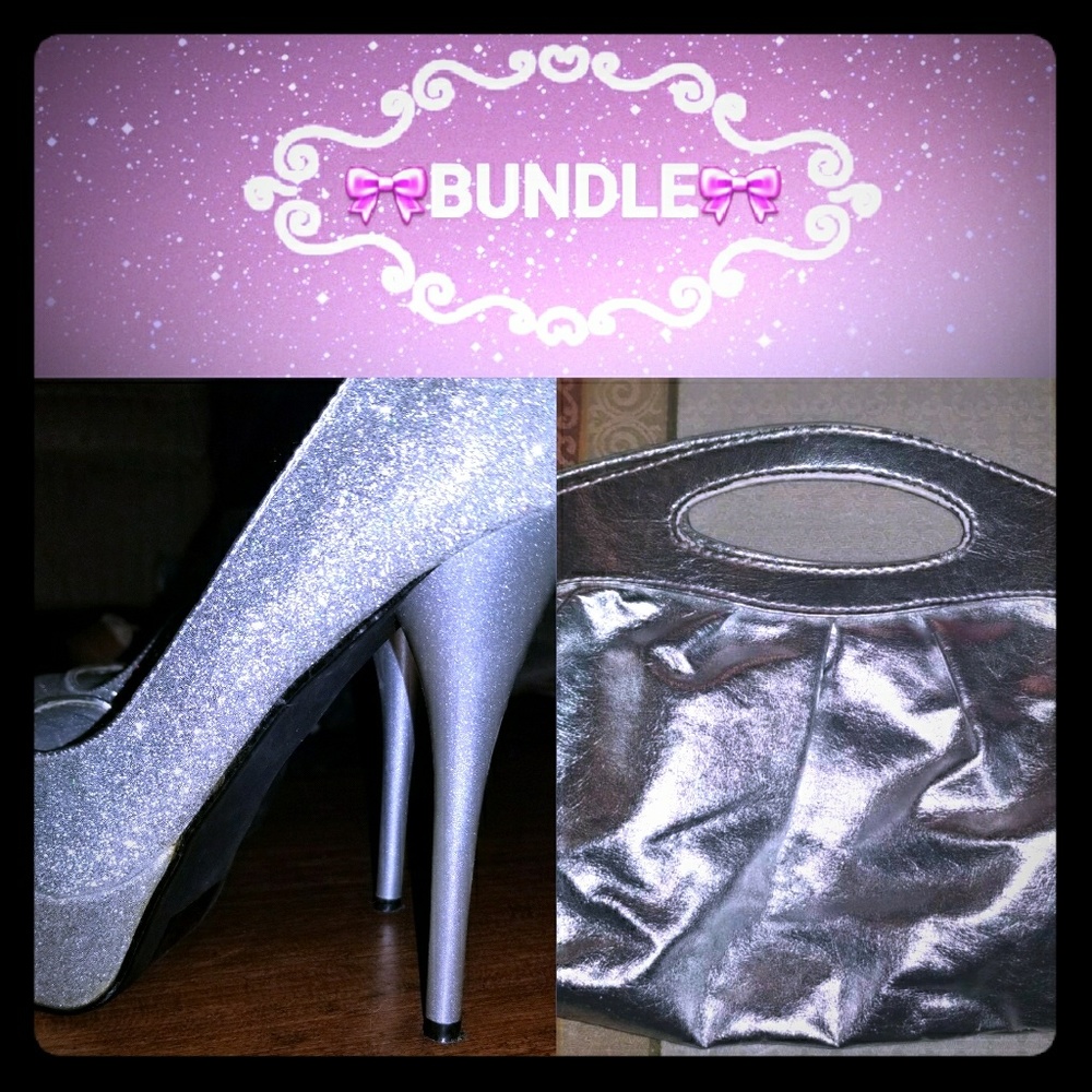 Qupid Silver Platform Pumps & Clutch